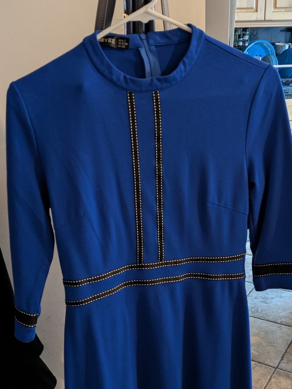 HOMEYEE Royal Blue Dress with Contrast Stitching